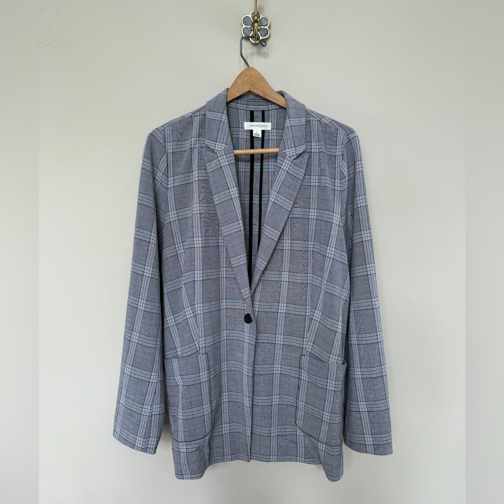 Treasure & Bond Gray Plaid Blazer | Size L | Gray Work Jacket